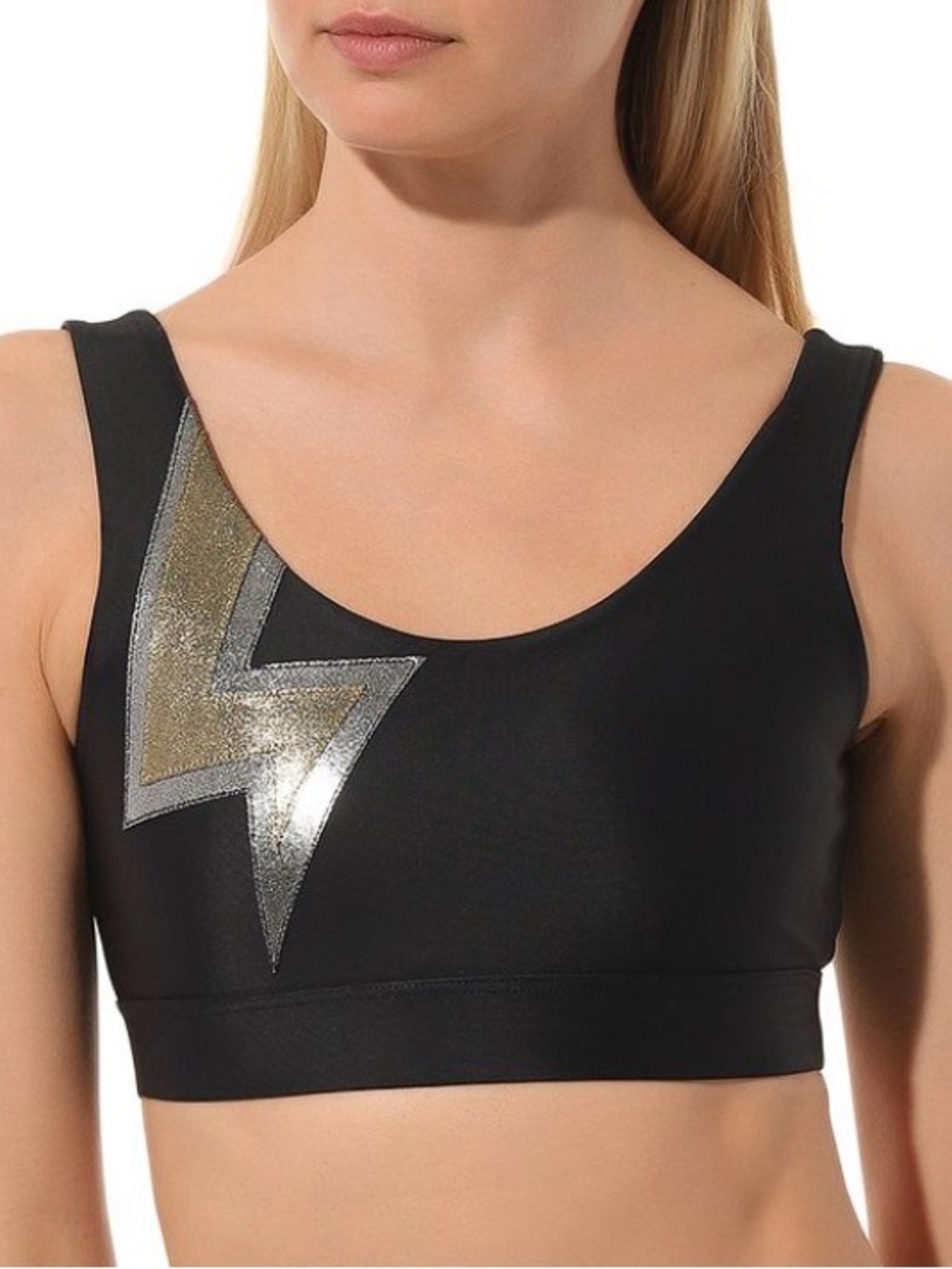 Heroine Sport Sports Bra Size XS Lightning Strike Black Gold Silver